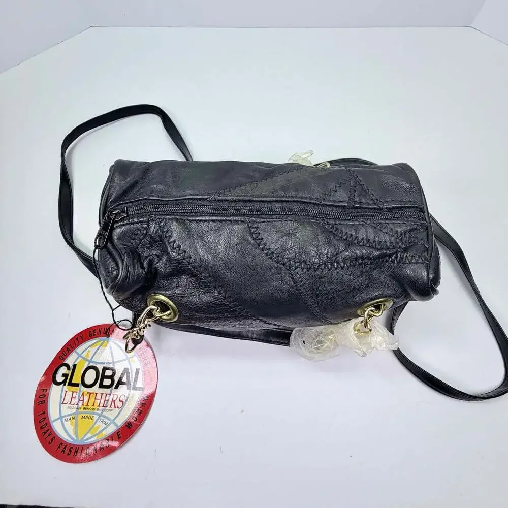 Global Leathers Benson Bag Corp Patchwork Black Genuine Leather Crossbody Bag